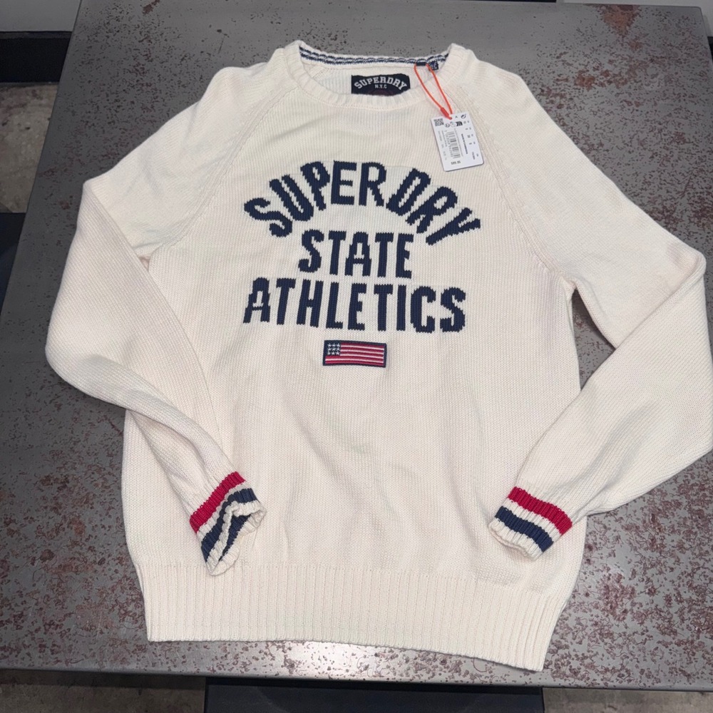 Superdry Sweater Womens 6 Off White NWT Slouchy Intarsia Graphic Knit W6110629A